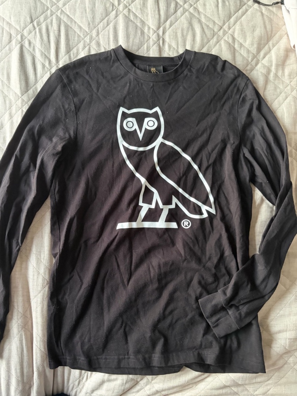 OVO Black Tee with Gold Owl Tag